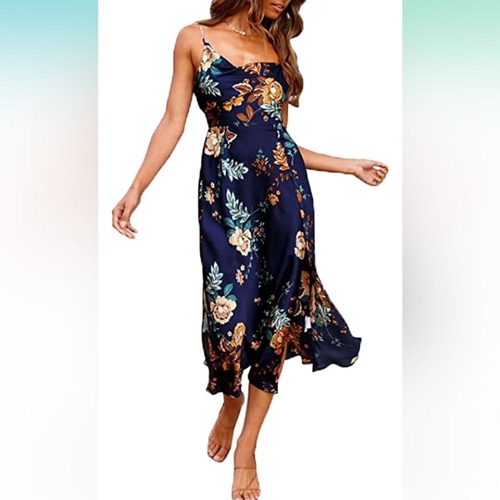 MNavy Blue Floral Print Dress